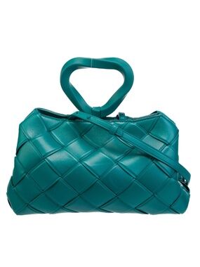 Bottega Veneta Maxi Intrecciato Nappa Grasp Top Handle Bag w/ Strap - Teal Green